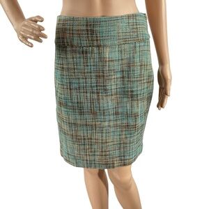 The Limited Collection Plaid Tweed Pencil Skirt Blue Brown Size 2